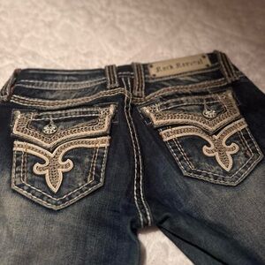 Rock Revival Dark Blue Jeans with Cream Embroidery